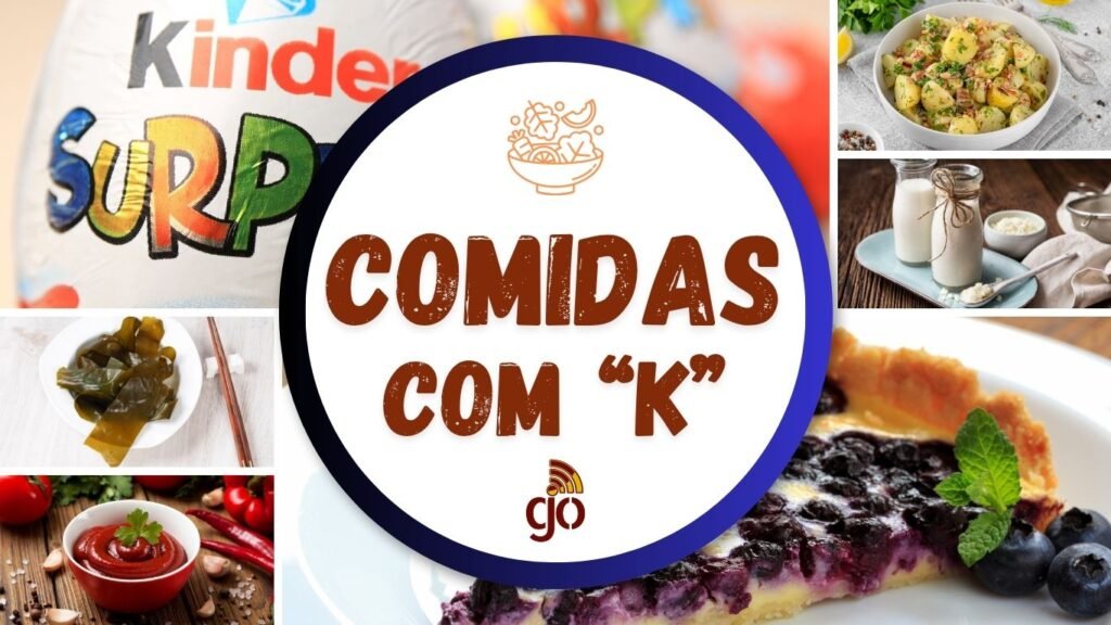 Mosaico com 6 comidas com K, parte da coleção de comidas de A a Z.
Comidas com todas as letras do alfabeto.