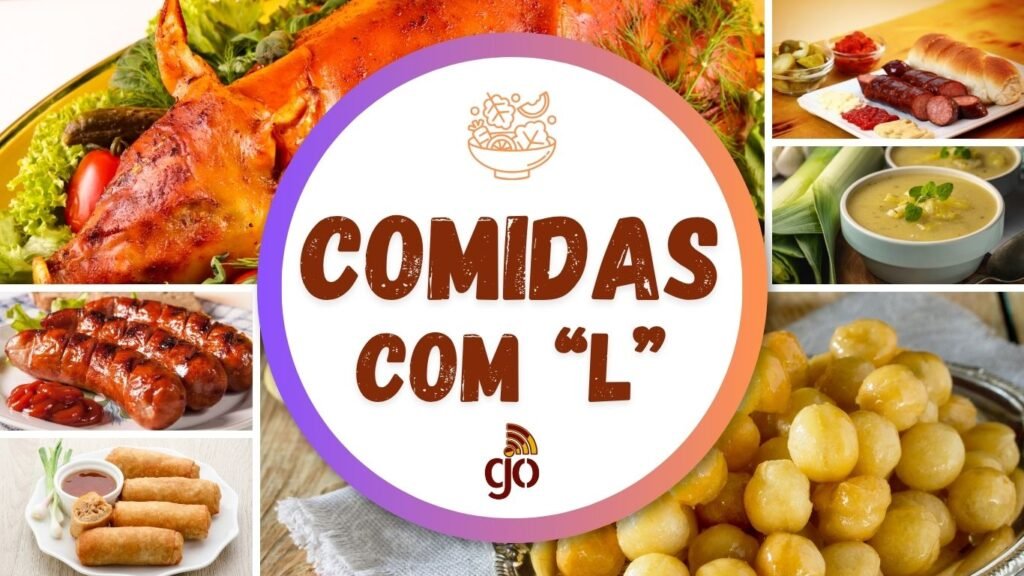 mosaico com diversas fotos de comidas com l. comidas que começão com a letra L. Comidas com todas as letras do alfabeto.