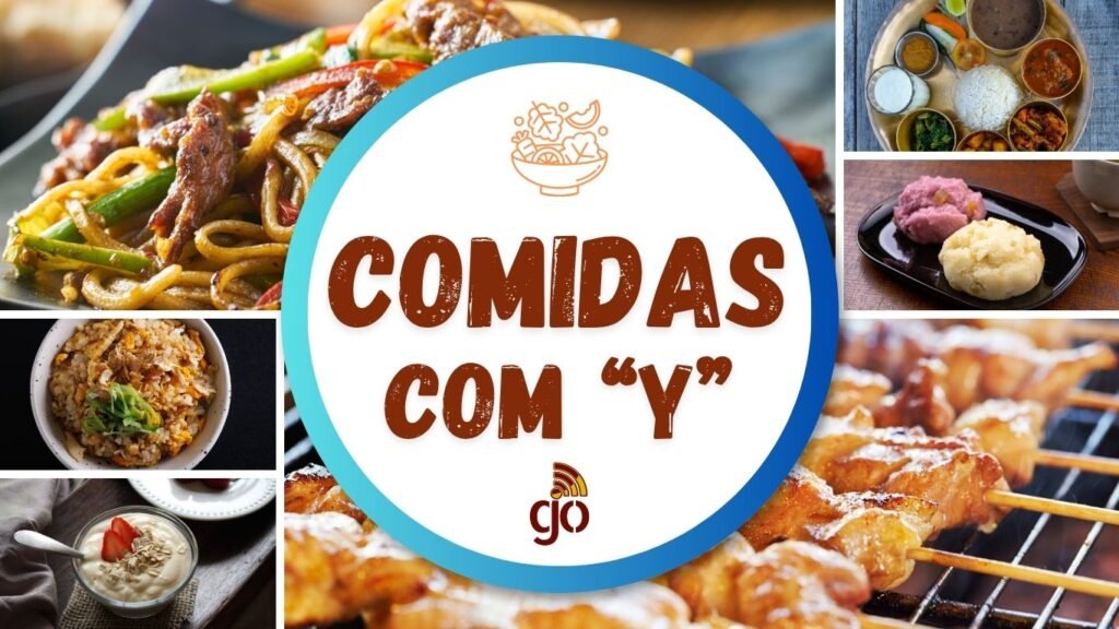 Mosaico com 6 comidas com Y, parte da coleção de comidas de A a Z. Comidas com todas as letras do alfabeto.