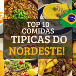 10 comidas da culinária do nordeste dispostos em um mosaico de imagens. acarajé nordestino, baião de dois nordestino, cuscuz nordestino, moqueca baiana, buchada de bode.