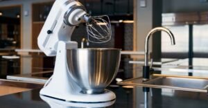 Seleção das melhores batedeiras planetárias de 2025 em uma bancada de cozinha para guia de compra.