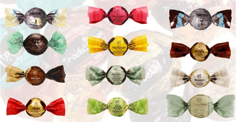 varios sabores de trufas da cacau show dispostos em um fundo branco.