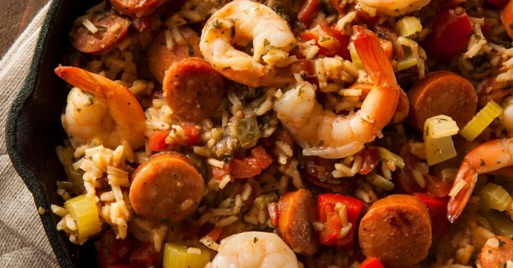 Prato de Jambalaya servido em tigela – destaque entre as comidas com J.
